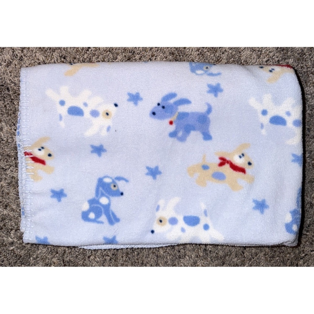 Circo Blue Fleece Baby Blanket Puppy Dog Print Stitched‎ Edge